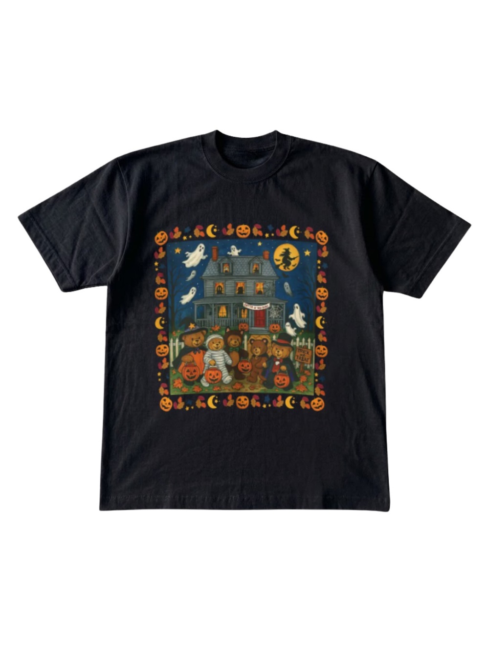 Gildan Black Halloween Bear Family Graphic T-Shirt